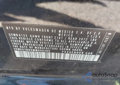 2021 Volkswagen Jetta 1.4T Sel z USA, uszkodzony, nr VIN 3VWE57BU5MM096286